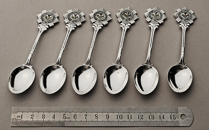Transvaal Scottish Regiment - Set of 6 Silver and Enamel Teaspoons